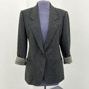 Vintage Ports International, Wool Tweed Blazer, Size 6, Olive Green